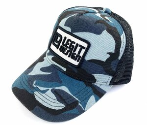 /●【中古品】レジットデザイン キャップ 帽子 迷彩柄 ブルー 青×黒 フリーサイズ 非売品：