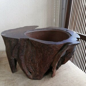 火鉢　水盤　木製　天然木　内側銅器　鉢カバー　ディスプレイ　物入れ　骨董　アンティーク