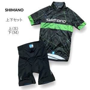 美品 SHIMANO シマノ サイクル ジャージ 上下 セットアップ 半袖 ジップアップ ハーフ ショート パンツ 自転車 ウェア 黒 ブラック S M