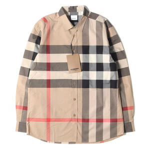 BURBERRY バーバリー シャツ サイズ:XL メガチェック ストレッチ ブロード ドレスシャツ 現行タグ 長袖 フォーマル ノバチェック ベージュ