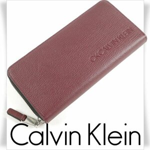 新品1円～★CK CALVIN KLEIN カルバン クライン 箱付き 牛革レザー ラウンドファスナー長財布 ロングウォレット ロック 撥水 本物◆1130◆