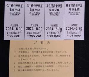 東武鉄道　株主乗車証　4枚セット【普通郵便送料無料】