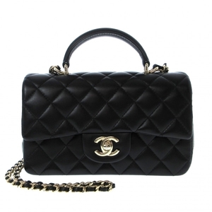 シャネル CHANEL ショルダーバッグ AS2431 マトラッセ/トップハンドル ミニ フラップ バッグ ラムスキン 黒 レディース 美品 バッグ