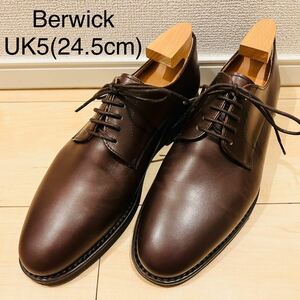 【数回使用程度】Berwick バーウィック プレーントゥ 5225 ダークブラウン 革靴 ビジネスシューズ 定価33000円