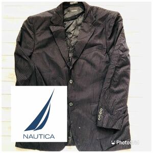 ビッグサイズ　ノーティカ　NAUTICA XLくらい　ウール　ストライプ　テーラードジャケット　ネイビー