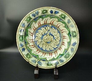 【 トルコ　イズニク陶器　花文皿　16世紀頃　iznik pottery 16c 】