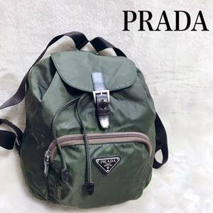 美品 PRADA プラダ ナイロン バックパック リュック カーキー グリーン