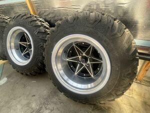 上げトラ　ホイール　エイトシックス　PCD100 4Ｈ　9j-25 2本、10j-38 2本　タイヤ　MAXXIS CEROS 26x9.00R14 NHS 付き　中古品