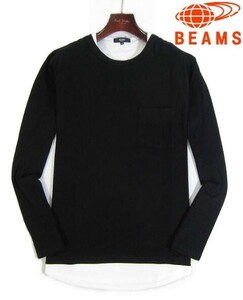 E水05330新品▼ ビームス BEAMS フェイクレイヤー ロングスリーブTシャツ 長袖Tシャツ 【 M 】 長袖カットソー 重ね着 ロンT ブラック系