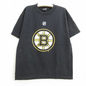 古着 リーボック 半袖 Tシャツ キッズ ボーイズ 子供服 NHL ボストンブルーインズ ティムトーマス 30 コットン クルーネック 黒 ブラッ
