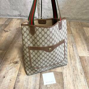 本物☆GUCCI グッチ GG柄 レザー トートバッグ ハンドバッグ シェリーライン ブラウン ビジネス バッグ A4可能 オールド レディース メンズ