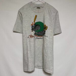USA製 crazy shirts hawaii 古着 Tシャツ 猫 ねこ ネコ 魚 野球 灰色 グレー 緑 グリーン