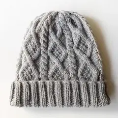 手編み アラン模様のニット帽
