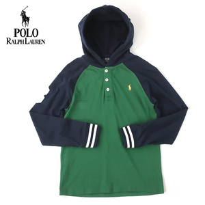 POLO RalphLauren ヘンリーネックパーカー ラグランスウェットシャツ 緑紺 XS程