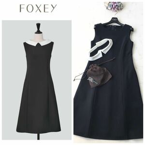 新作美品　FOXEY フォクシー　取り外せる白襟　洗える　ロング　ワンピース　送料無料　クリーニング済