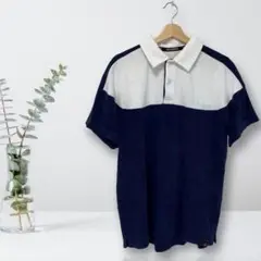 NEW BALANCE ゴルフウェア パイル生地 半袖 ポロシャツ サイズ7 紺