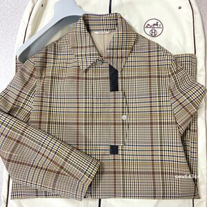 国内正規品 21～22Aw 新品未使用 46（M〜XL） Hermes エルメス セリエボタン ステンカラーコート ロングコート ブラウン チェック柄 付属品