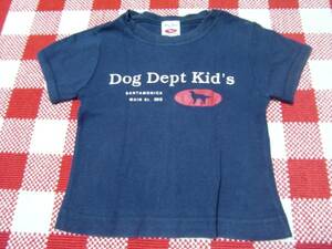 USED★男女OK！Dog Dept Kid‘ｓ紺のロゴTシャツ　100cm♪