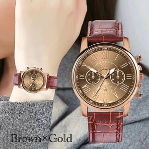 腕時計　時計 ギリシャ文字 レザー　革　アナログ メンズ クォーツ 高品質 レザーベルト ファッション時計 ウォッチ　男女兼用　ブラウン