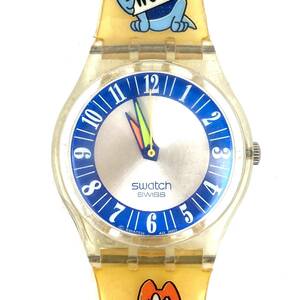 ☆swatch　232　SWISS MADE　スウォッチ　スケルトンウォッチ　文字盤ブルー　クリア＆イエロー　ケース付き　wouaf 犬 愛犬