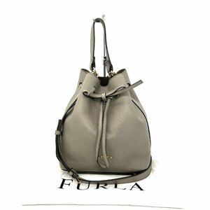 FURLA フルラ エヴァ 2way ハンドバッグ ショルダーバッグ 巾着 レザー グレー