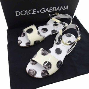 DOLCE&GABBANA エナメル レザー ドット フラット サンダル ホワイト レディース37