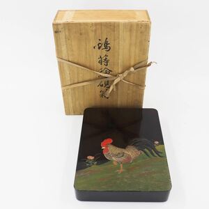 【葉】399　畫道具　文房具　漆器　漆工芸　箱付　時代物　鶏　蒔絵　御硯・御文箱　