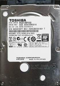 TOSHIBA MQ01ABF032 2.5インチ 7mm SATA600 320GB 76回 20413時間