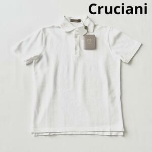 【未使用】Cruciani クルチアーニ カノコ コットン ポロシャツ 半袖 44 ホワイト 白 メンズ イタリア製 半袖 綿 鹿の子 国内正規