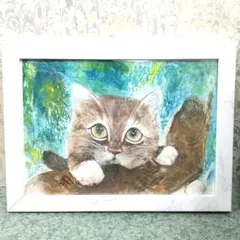 水彩画 猫 原画 猫の絵 タペストリー