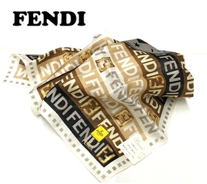 【FENDI】（NO.9743）フェンディ 大判ハンカチ　ロゴ柄　茶系 未使用　ズッカ　58cm ラージコレクション