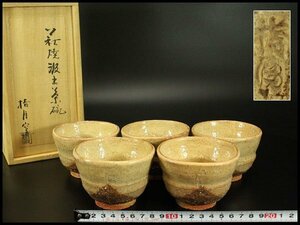 【銀閣】萩焼 汲出茶碗 五客 指月窯 未使用 箱入(メ453)