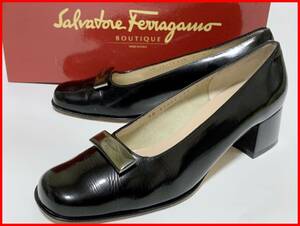 即決 Salvatore Ferragamo フェラガモ 6≒23cm パンプス 箱付 黒 ブラック レディース F