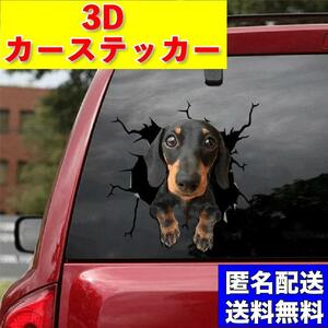 カーステッカー トリックアート ステッカー シール 3D 車 カー用品 ダックスフンド イヌ 犬 プリント 飾り カー アクセサリー 窓 面白 