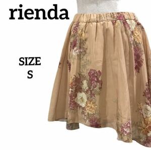 IK32 rienda リエンダ ショーパンスカート 可愛い 花柄 フラワー柄 インパン付 S 裏地ショーパン アシンメトリーデザイン ウエストゴム