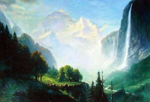 特価油絵 ビアスタッドの名作「シュタウプバハの滝」 MA505