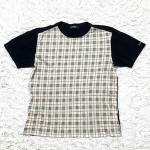 極美品 バーバリーブラックレーベル BURBERRY BLACKLABEL 半袖Tシャツ カットソー ノバチェック M相当 クルーネック コットン 三陽商会