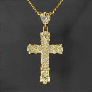 [PENDANT NECKLACE] GOLD SHINNING BIG CROSS ゴールド シャイニング クリスタルCZ クロス 十字架 ペンダント ネックレス 【送料無料】