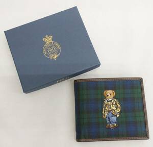 RALPH LAUREN ラルフローレン　二つ折り財布　小銭入れなし　ポロベア　箱あり