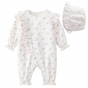 [Baby Nest] ベビー服 女の子 ロンパース カバーオール 赤ちゃん服 新生児服 帽子付き 綿100% パジャマ ルームウェア 出産お祝い