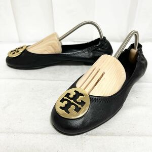 和309★① TORY BURCH トリーバーチ レザー フラットシューズ パンプス 8M ブラック レディース