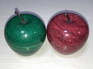 りんご　オブジェ ペーパーウェイト大理石 マーブルアップル 置物 2コセット