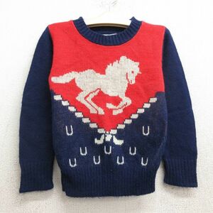 古着 長袖 セーター キッズ ボーイズ 子供服 90s 鳥 クルーネック 紺他 ネイビー 24jan13