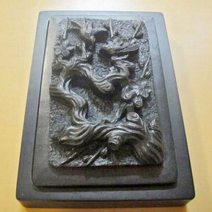送料無料 ◆ 工芸品 硯 ◆ 書道具 花鳥 彫刻 梅 うぐいす