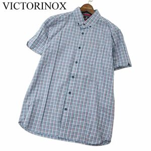 VICTORINOX ビクトリノックス 春夏 麻 リネン混★ ロゴ刺繍 半袖 ボタンダウン チェック シャツ Sz.S　メンズ 　A3T05090_5#A