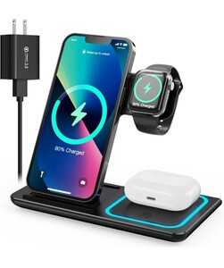 HOUOA Wireless Charger, 3-in-1, Fast Charging, 15W/10W/7.5W, Compatible with iPhone/Apple Watch/Airpods at the same time, Compatib