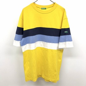 UNITED COLORS OF BENETTON - M メンズ Tシャツ カットソー ボーダー 切り返し生地 半袖 イタリア製 綿100% ヘザーカラー 黄色×紺×白