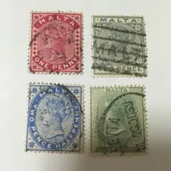 マルタ  ビクトリア女王の普通切手4種 使用済 1885