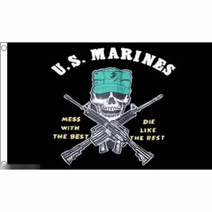 海外限定 国旗 アメリカ海兵隊 米国 スカル ライフル 特大フラッグ
