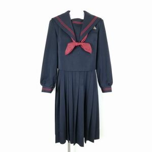 1円 セーラー服 ジャンパースカート スカーフ 上下3点セット 指定 冬物 赤3本線 女子 学生服 福岡諏訪中学 紺 制服 中古 ランクB NA3970